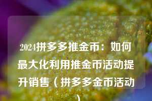 2024拼多多推金币：如何最大化利用推金币活动提升销售（拼多多金币活动）  第1张