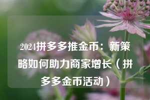 2024拼多多推金币：新策略如何助力商家增长（拼多多金币活动）  第1张