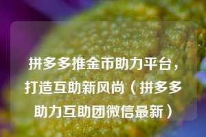 拼多多推金币助力平台，打造互助新风尚（拼多多助力互助团微信最新）  第1张