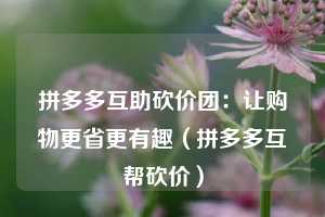 拼多多互助砍价团：让购物更省更有趣（拼多多互帮砍价）  第1张