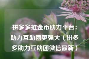 拼多多推金币助力平台：助力互助团更强大（拼多多助力互助团微信最新）  第1张