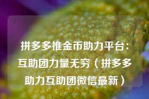 拼多多推金币助力平台：互助团力量无穷（拼多多助力互助团微信最新）  第1张